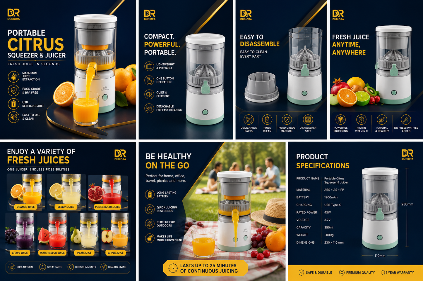 Portable Citrus Juicer | عصارة حمضيات محمولة USB قابلة للشحن