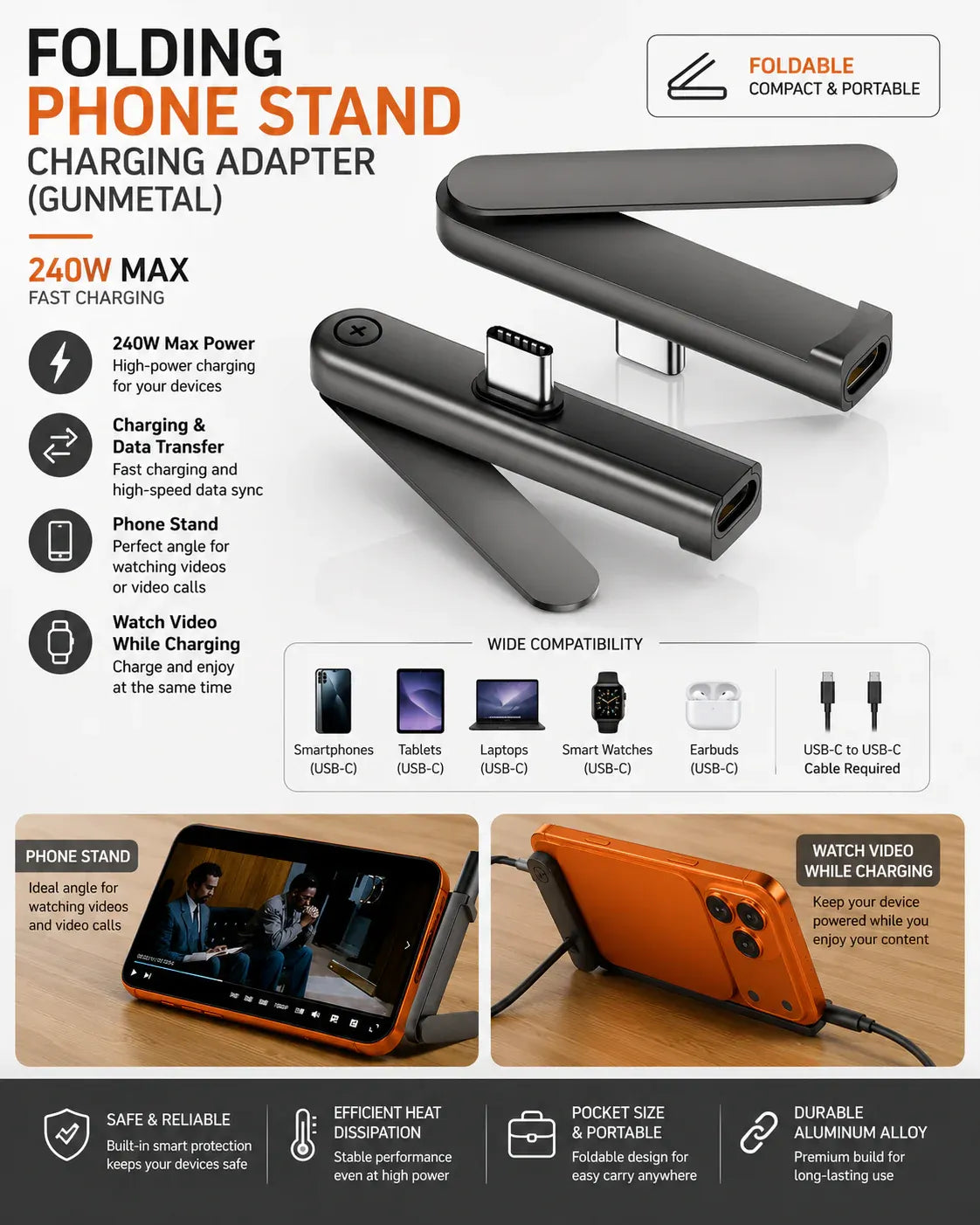 USB-C Foldable Phone Stand Adapter